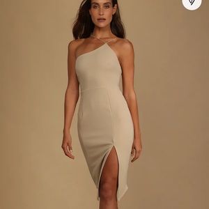 lulus asymmetrical beige/nude dress